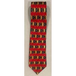 Ferrell Reed For Nordstrom Mens Necktie Red Geometric 100% Silk Classic Handmade